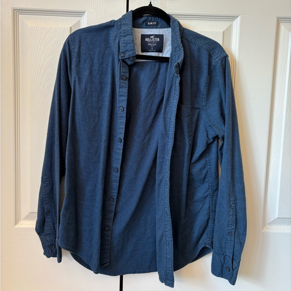 Hollister Men's Blue Epic Flex Slim Fit Shirt